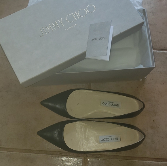 Jimmy Choo Alina Flats Black Leather Size 38 1/2 (US size 8) - Picture 1 of 5